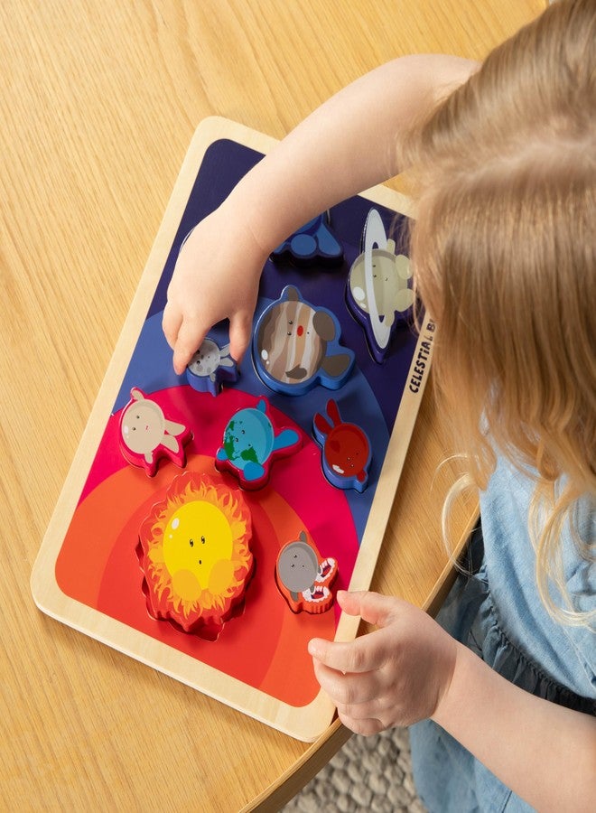 Celestial Buddies Chunky Wooden Toddler Puzzles, 12x8 Inch - Educational Space Puzzle for Early Science & Astronomy Exploration - STEM Learning (2-Pack) - Image 3